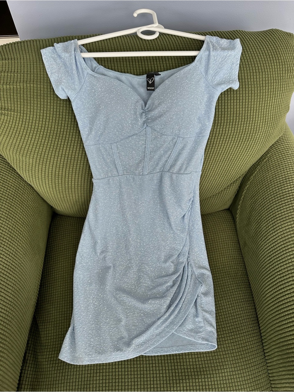 Windsor Light Blue Sparkle Off-Shoulder Mini Dress